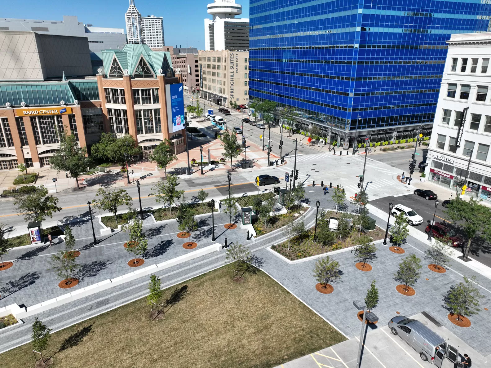 Vel R. Phillips Plaza, downtown Milwaukee, aerial view